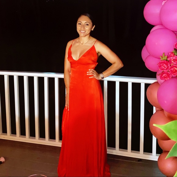 red extreme split strappy back maxi